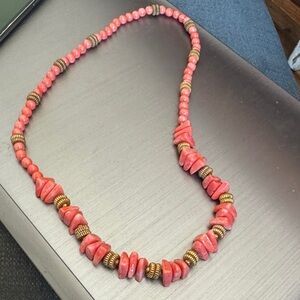 Coral Beaded Necklace with Gold Accents